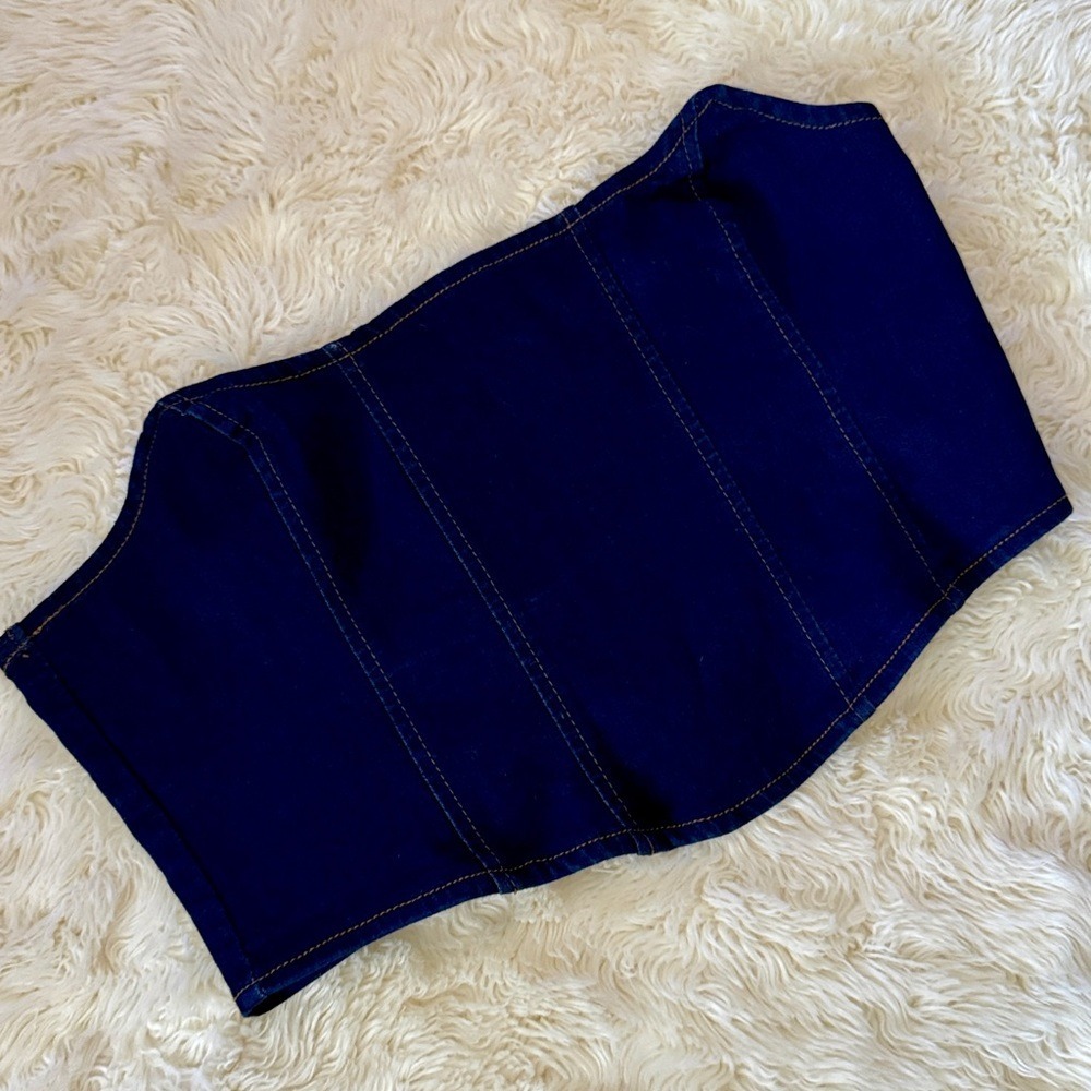 Miss Selfridge Denim Corset Belt XL Dark Indigo Blue Zip Y2K Fashion Streetwear